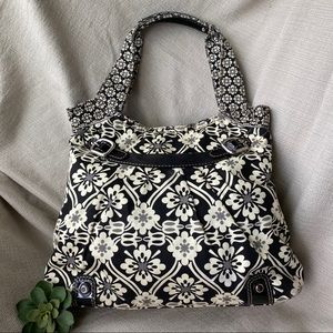 Black and White Floral Fossil Shoulder Bag